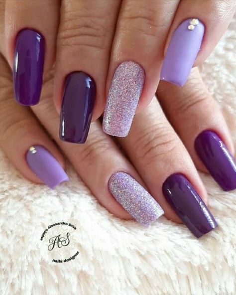 Diamond Nail Art Design, Light Purple Nails, Violet Nails, Nails With Glitter, Diamond Nail Art, Purple Acrylic Nails, Beauty Hacks Nails, Pretty Nail Art Designs, Diamond Nails