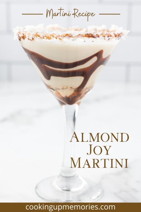 Cannoli Martini Recipe, Baileys Martini Recipes, Chocolate Martini Recipe Easy, Coconut Martini Recipe, Almond Joy Martini, Coconut Espresso Martini, Almond Joy Drink, Almond Joy Martini Recipe, Dessert Martini Recipes