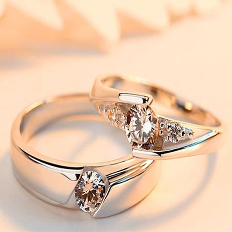 Couple Rings Silver, Couple Ring Design, Engagement Rings Couple, Marriage Ring, Silver Diamond Ring, Couple Wedding Rings, Gold Rings Fashion, Gold Ring Designs, Gold Ring Sets