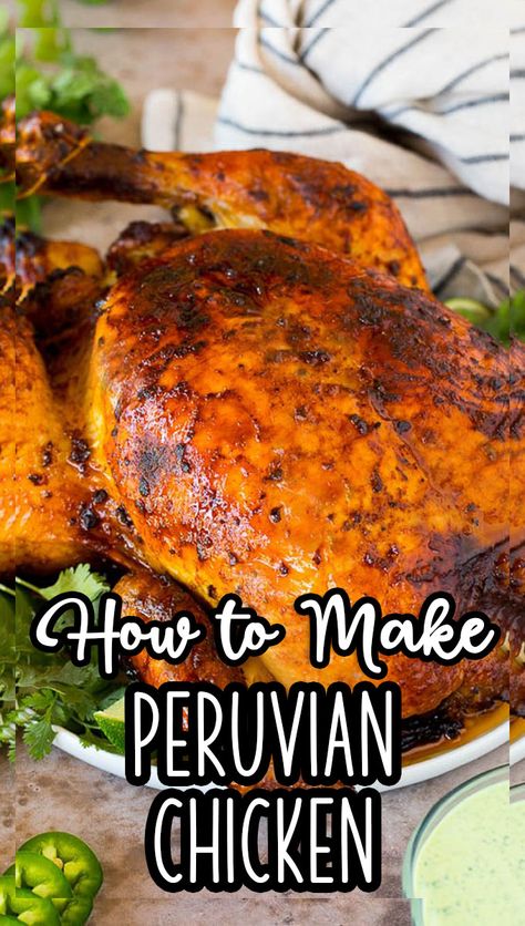 Peruvian Chicken Recipe, Whole Baked Chicken, Chicken Delight, Peruvian Chicken, Meat Board, Peruvian Dishes, Dinner Favorites, Oven Chicken Recipes, Peruvian Cuisine