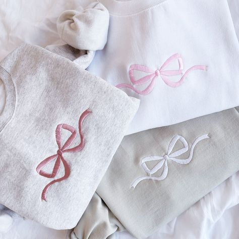 Bow Embroidery, Embroidered Bow, Educator Gifts, Embroidered Socks, Pink Thread, Wedding Engagement Gifts, Bow Ribbon, Bachelorette Gifts, Cute Bow