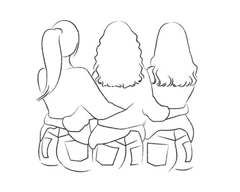 Sisters Drawing, Friends Sketch, Illustration Line Art, Drawings Of Friends, 3 Friends, Outline Art, Outline Drawings, Mini Drawings, Embroidery Hoop Art