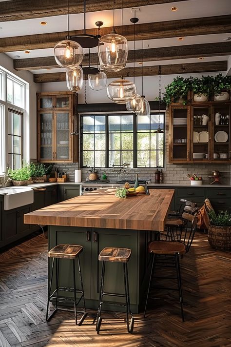 Reclaimed Wood Kitchen Island, Reclaimed Wood Kitchen, Kitchen Island Table, Wood Kitchen Island, Farmhouse Kitchen Island, Rustic Kitchen Design, Cabin Kitchens, Rustic Farmhouse Kitchen, Farmhouse Dining Room