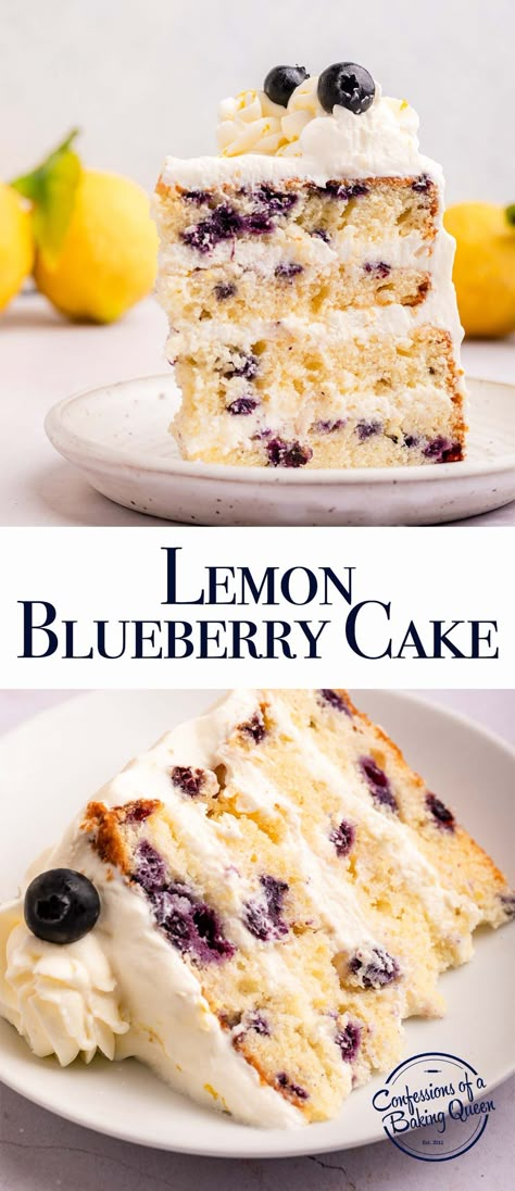 This lemon blueberry cake is a moist layer cake filled with a whipped cream cream cheese frosting. A perfect cake for birthday parties or Mother's Day! Here you will find an easy recipe that shows you how to make a lemon blueberry layer cake from scratch. Blueberry Layer Cake, Lemon Layer Cake, Lemon Blueberry Cake, Lemon Buttercream Frosting, Lemon Layer Cakes, Baker By Nature, Lemon Buttercream, Blueberry Lemon Cake, Easy Summer Desserts