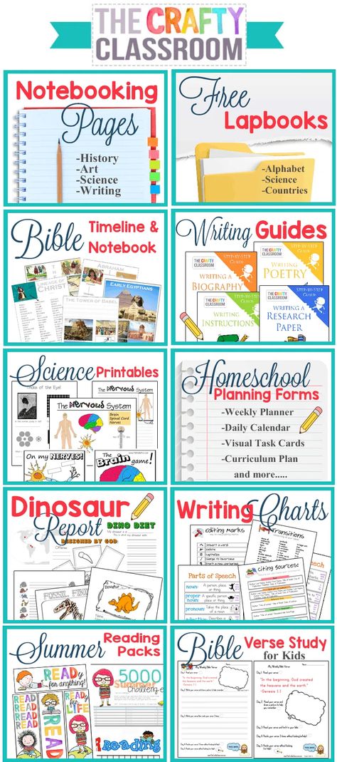 The homeschool printables found at The Crafty Classroom are full of learning activities for notebooking, lapbooking, Bible, Writing, Science, and even planners and calendars. Homeschooling Programs, Homeschooling Books, Science Printables, Notebooking Pages, Free Homeschool Printables, Child Free, Homeschool Board, Curriculum Planning, Homeschool Education