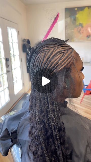 Braids By Chinia on Instagram: "“✨ Freestyle Stitch Braid Transformation! Watch as I create this stunning look on my amazing client. 🙌 Her energy was everything!🔥 Comment below with your favorite part of the process or any questions you have about this style. ✨  If you want this look, book “20-30 Stitch Braids + Goddess Style”. December booking opens on the 2nd at 8PM. Don’t forget to set your reminder! If you want to skip the line and go ahead and book a priority appointment, feel free to reach out via text or email✨  #ncbraider #greensborobraider #charlottebraider #highpointbraider #stitchbraids #aliciakeysbraids #FreestyleStitchBraids #HairTransformation" Freestly Stitch Braids, Freestyle Boho Stitch Braids, Freestyle Alicia Keys Braids, Alicia Keys Boho Braids, Curvy Stitch Braids, Braids To The Back With Curls, Braided To The Back Hairstyles, Freestyle Stitch Braids With Curls, Boho Stitch Braids With Design