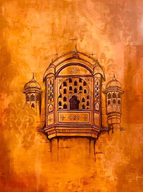 Jaipur Painting Art, Jaipur Wall Art, Mughal Architecture Painting, Abstract Indian Art, Jaipur Sketch, Jaipur Drawing, Rajasthani Background, Indian Architecture Sketches, Indian Architecture Painting