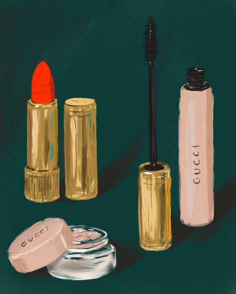 Cosmetics Illustration, Commercial Illustration, Gucci Beauty, Makeup Illustration, Painterly Style, Painting Portraits, Portfolio Site, Top Beauty, Picture Collage Wall