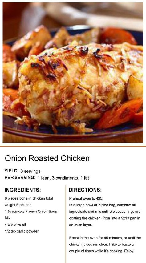 Onion Soup Chicken, Lean Dinners, Medifast Recipes, Lean Protein Meals, Lean And Green, Recipe List, Lean Meals, Green Recipes, Lean And Green Meals