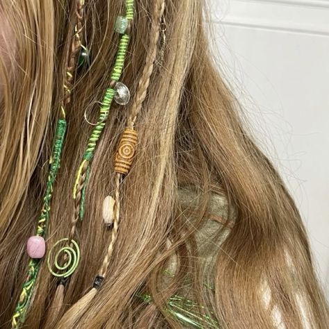 Hair Down With 2 Braids, Long Hair In Braids, Hairwraps Hairstyles, How To Hair Wrap, Atebas Hair, Hippie Hair Wraps, Hair Wrap Designs, Pride Hairstyles, Hair Wrap Ideas