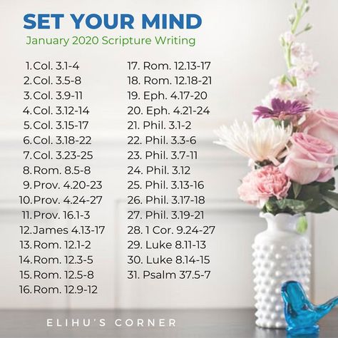 32 Likes, 0 Comments - Elihu's Corner (@elihuscorner) on Instagram: “2019 is almost over!  Many of us are making goals and plans for 2020 today. In all your planning…” Daily Scripture Writing 2024, January Bible Writing Plan, Scripture Writing Plans 2023, Scriptures On The Mind, Bible Writing Plan, January Scripture Writing, Scripture Plans, Bible Writing, Bible Plans