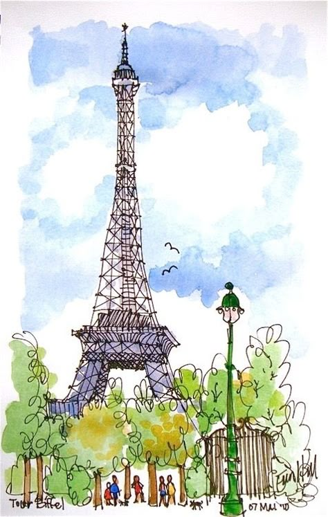 Art Parisien, Paris Illustration, Line And Wash, Pen And Wash, Watercolor Architecture, Urban Sketches, Urban Sketch, Travel Sketches, 수채화 그림