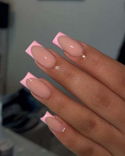 Brown French Nails, Pink Tip Nails, Pink French Tip, Brown French, Baby Pink Nails, Girly Acrylic Nails, French Tip Acrylic Nails, French Nail Designs, Pink French