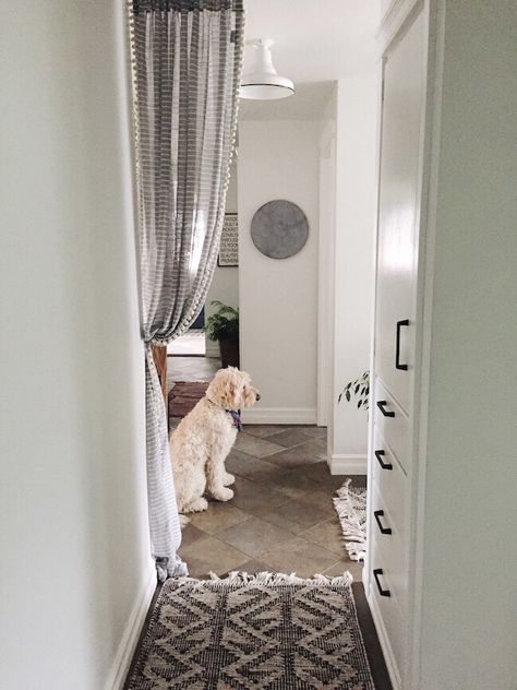 that cute curtain in doorway to kitchen Doorway Drapes, Curtains As Room Dividers, Dividing Curtain, Curtain For Closet, Hallway Curtains, Curtains For Doorways, Door Drapes, Creative Curtains, Curtain Doorway