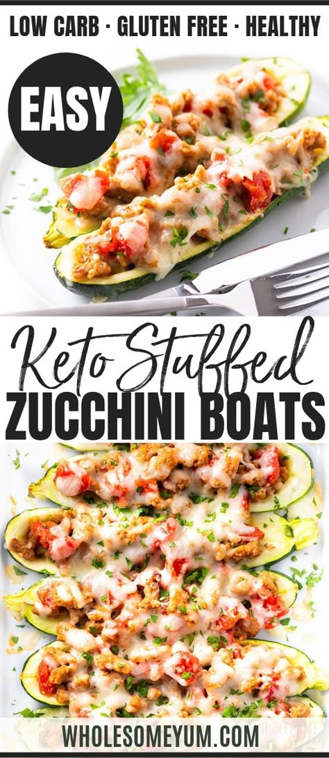 Keto Stuffed Zucchini, Sausage Stuffed Zucchini Boats, Keto Zucchini Boats, Chicken Stuffed Zucchini Boats, Chicken Stuffed Zucchini, Zucchini Boats Recipe, Zucchini Boat, Boat Recipes, Chicken Marinara