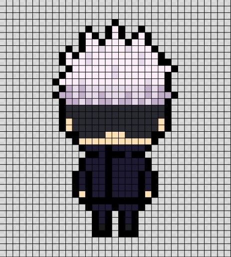 Easy Anime Pixel Art, Gojo Cross Stitch, Cute Pixel Art Anime, Jujitsu Kaisen Pixel Art, Gojo Perler Beads, Jjk Crochet Pattern, Jjk Cross Stitch, Cute Anime Pixel Art, Jjk Perler Beads