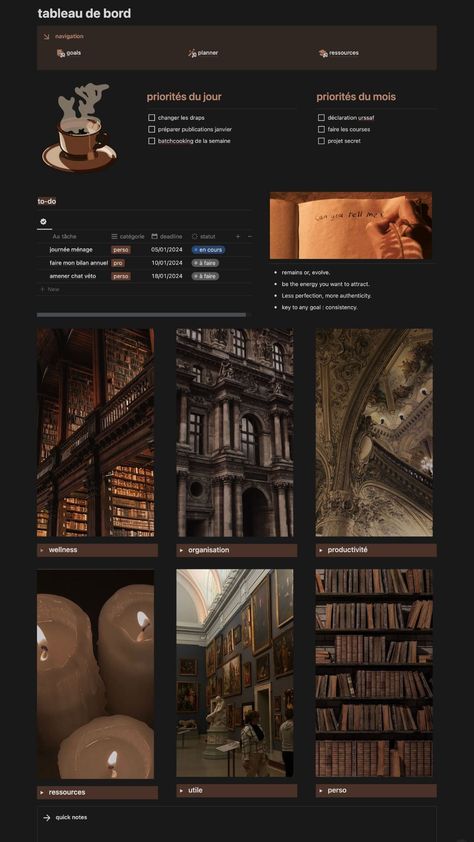 Dark Academia Notion, Elegant Dark Academia, Academia Notion, Minimal Notion, Notion Library, Organised Life, Homework Planner, Life Planner Organization, Notion Dashboard Dark Academia Notion Template, Notion Template Ideas Personal, Elegant Dark Academia, Dark Academia Notion, Minimal Notion, Work Notion, Academia Notion, Notion Template Ideas For Students, Notion Setup