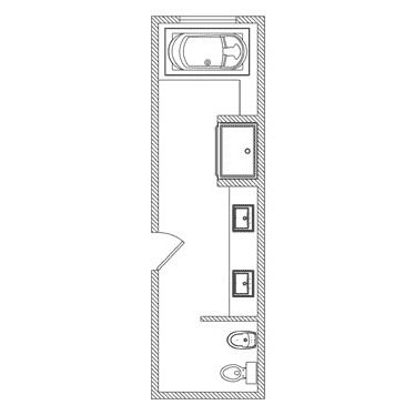 21 Bathroom Floor Plans for Better Layout Galley Style Bathroom Layout, Odd Bathroom Layout, 5 X 10 Bathroom Design, Small Long Bathroom Ideas Layout, Long Bathroom Layout Ideas Floor Plans, 9x12 Bathroom Layout Master Bath, Double Vanity Bathroom Layout, Shower Sink And Toilet On Same Wall, 11x11 Bathroom Layout