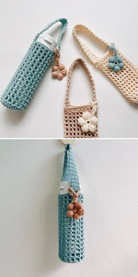 The Best Crochet Water Bottle Holder Ideas - Pattern Center Crochet Bottle Holder, Crochet Bottle Cover, Crochet Quotes, Crochet Water Bottle, Crochet Water Bottle Holder, Bottle Cozies, Confection Au Crochet, Crochet Bag Pattern Free, Bag Pattern Free