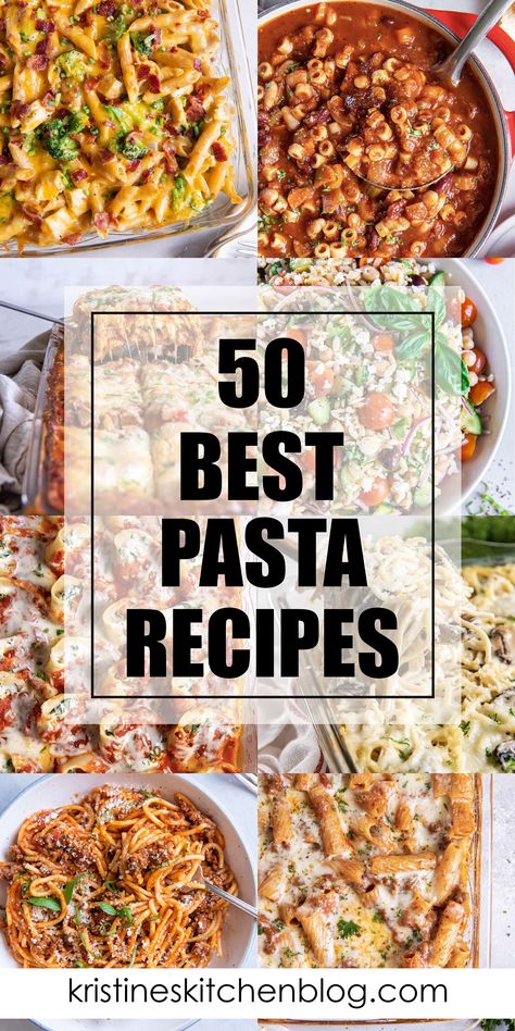 These pasta recipes are perfect for quick and easy dinners! This collection of 50 best pasta recipes includes chicken pasta recipes, pasta bakes, pasta salad recipes, pesto pasta and more! Great Pasta Dishes, Pastaroni Recipes, American Pasta Recipes, Birthday Pasta Ideas, Pasta Dishes With Meat, Italian Pasta Meals, Best Pasta Recipes Easy, Italy Pasta Recipes, Recipes With Pasta Noodles