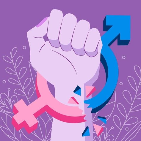 Break gender norms illustration with fis... | Free Vector #Freepik #freevector #people #love #woman #man Gender Issues Poster, Gender Identity Poster, Diskriminasyon Poster, Equality Poster Art, Gender Sensitization Posters, Poster About Gender Equality, Paintings On Gender Equality, Creative Posters On Gender Equality, Gender Equality Drawing