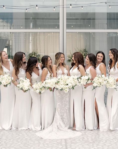 15 best white bridesmaids dresses for 2024 White Wedding Party Bridesmaid, White Satin Bridesmaid Dresses, Bridesmaids White Dresses, Bridesmaids Wearing White, White Bridesmaids Dress, White Bridesmaid Dresses With Bride, White Bridesmaid Dresses Mismatched, Bridesmaid White Dresses, All White Wedding Bridesmaids