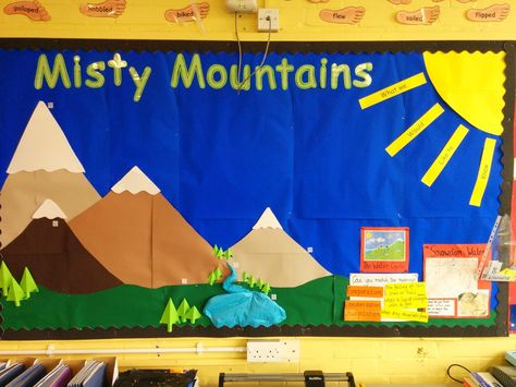 Preparing for the new topic. Classroom display. Mountains Mountain Display Classroom, Mountain Bulletin Board, Display Boards Ideas, Mountain Display, Mountain Classroom, Back To Kindergarten, Mountain Crafts, School Bulletin Board Ideas, 21st Century Education