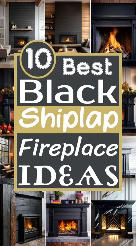 10 Black Shiplap Fireplace Ideas For Luxury Spaces - The Newlywed Parts Of A Fireplace, Black Fireplace And Mantle, Black Ship Lapped Fireplace, Black Farmhouse Fireplace, Black Shiplap Fireplace Wall With Tv, Matte Black Fireplace Surround, Black Wall Behind Fireplace, Black Fireplace Surround Ideas, Black Fireplace Shiplap