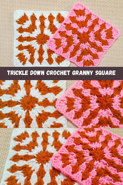 Raji's Craft Hobby: Trickle Down Crochet Granny Square Block Pattern Granny Squares Diagram, Split Granny Square Pattern, Three Colour Granny Square, 2 Color Granny Square Crochet Pattern, Half And Half Granny Square, Checker Granny Square, Blocking Granny Squares, Drunken Granny Crochet Pattern Free, Three Color Granny Square