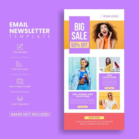 Ecommerce email newsletter template for ... | Premium Vector #Freepik #vector #mail #email #ui-design #site-template Buy More Save More Email Design, Mailchimp Email Design Inspiration, Promotional Email Design, Fun Email Design, Mailing Design Inspiration, Emailer Template, Email Template Design Inspiration, Email Design Inspiration Creative, Newsletter Design Ideas