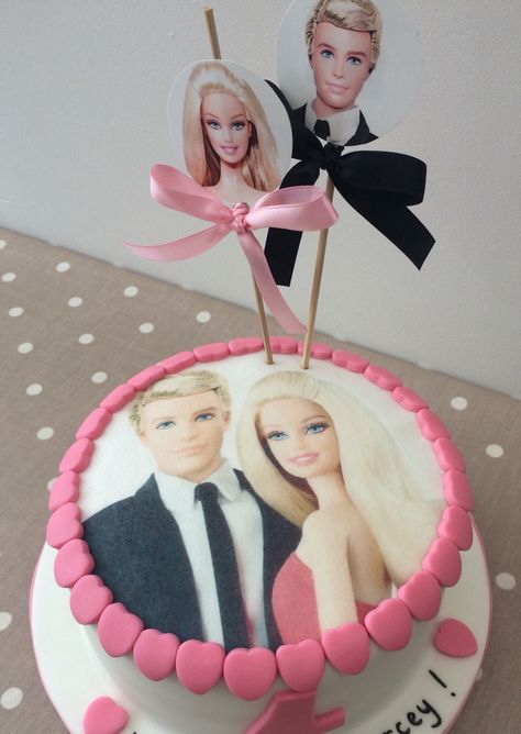 Barbie & Ken birthday photo cake Ken Birthday Cake, Barbie And Ken Cake, Barbie Bday Cake, Ken Cake, Barbie Cake Design, Barbie Cake Designs, Barbie Bday, Sweet 16 Ideas, Barbie Cake