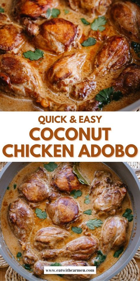 Filipino Chicken Adobo with Coconut Milk is a staple in my kitchen. This chicken adobo recipe is so creamy, flavorful dish is made with tender chicken and rich coconut milk for a taste of Filipino's best! chicken adobo filipino | chicken adobo recipe | chicken adobo filipino authentic | chicken adobo crockpot | chicken adobo instant pot | chicken adobo with potatoes | chicken adobo recipe filipino | chicken adobo filipino crockpot | chicken adobo filipino instant pot | chicken adobo marinade | chicken adobo recipe easy | how to cook chicken adobo | how to make chicken adobo | how to make filipino chicken adobo | chick adobo potatoes | chicken liver adobo | chicken adobo marinade | chicken adobo ingredients | easy chicken adobo recipe Coconut Adobo Chicken, Chicken Adobo Recipe Crockpot, Coconut Milk Chicken Adobo, Adobo With Coconut Milk, Coconut Chicken Adobo, Filipino Chicken Adobo Crockpot, Adobo Seasoning Chicken, Chicken Adobo With Potatoes, Crockpot Chicken Adobo Filipino