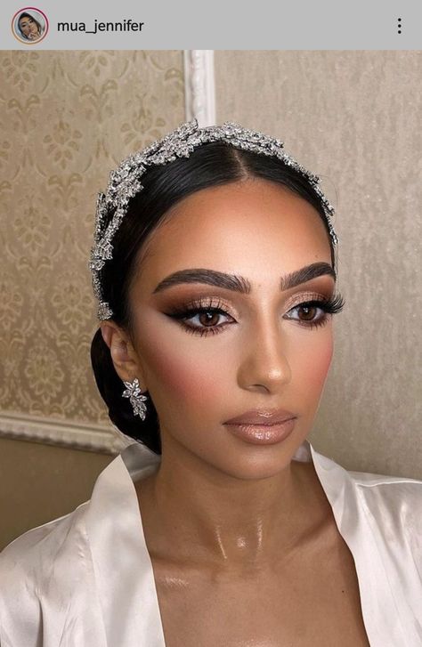 Bride Necklace Strapless Dress, Wedding Make Up Dramatic, Bridal Makeup Looks Black Women, Middle Eastern Bridal Makeup, Wedding Makeup For Hooded Eyes Brides, Bride Makeup Brown Eyes Brunettes Soft Glam, Glam Makeup Looks For Hooded Eyes, Wedding Makeup Hooded Eyes Brides, Bride Makeup Hooded Eyes