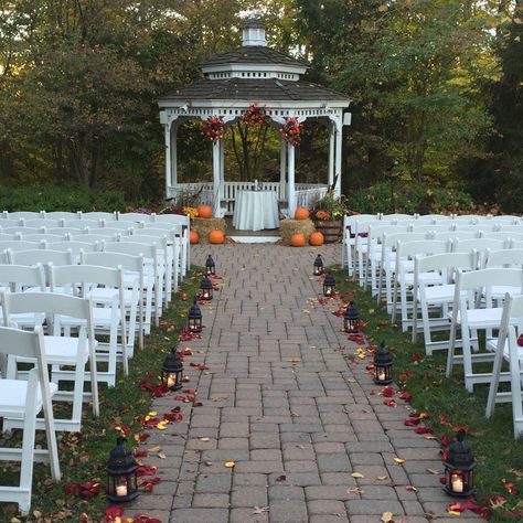 A gorgeous fall wedding at the Grain House Gazebo Fall Wedding Gazebo, Wedding Gazebo Decorations, Large Outdoor Wedding, Stone Courtyard, Gazebo Wedding Decorations, Gazebo Decorations, Wedding Gazebo, Country Wedding Cakes, Fall Wedding Diy