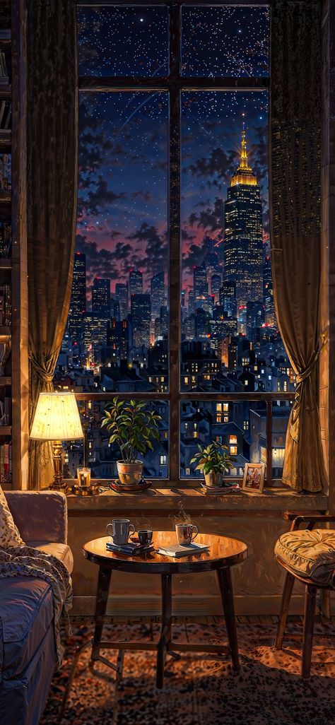 Window View Wallpaper, Night Window View, Night Window, Surreal Images, Dreamy Artwork, View Wallpaper, Pop Art Wallpaper, City Night, Cool Wallpapers Art