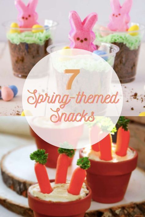 7 Spring-Themed Fun Snacks Easy for Kids via @southernsavers April Snacks, Spring Snacks Preschool, Spring Snacks For Adults, Spring Themed Snacks, Spring Snacks For Kids, Daycare Snack Ideas, Easy Easter Snacks, Spring Party Food, Easy Baking For Kids