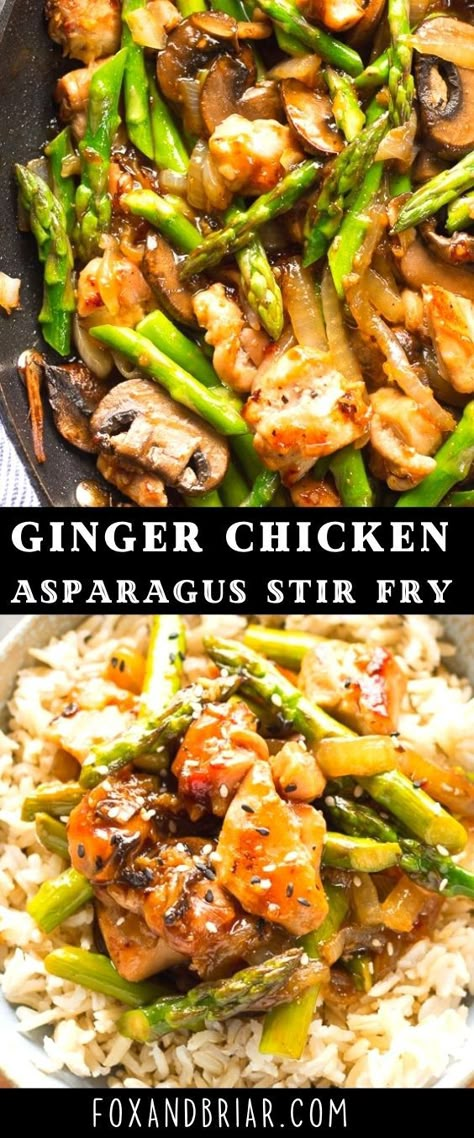 Chicken Asparagus Stir Fry, Ginger Chicken Stir Fry, Ginger Chicken Recipes, Chicken Stir Fry Recipe, Asparagus Stir Fry, Grilled Asparagus Recipes, Spring Produce, Easy Stir Fry, Asparagus Recipes