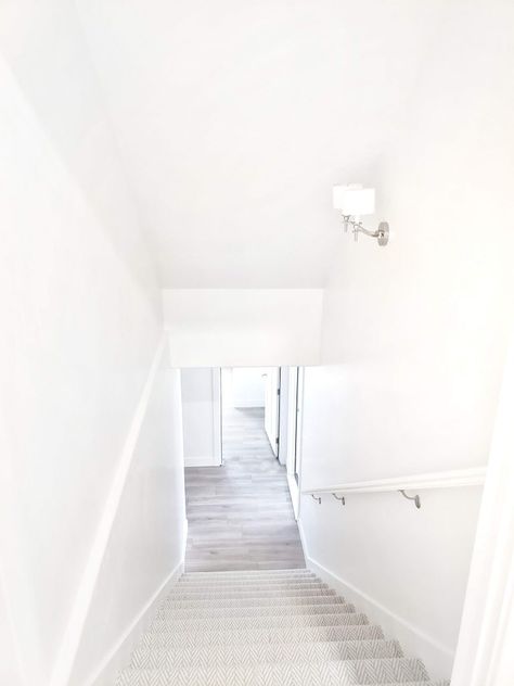 Painting Basement Walls, White Attic, White Basement, Tile Basement Floor, Basement Wall Colors, Basement Stairwell Ideas, Bright Basement, Gray Basement, Diy Finish Basement