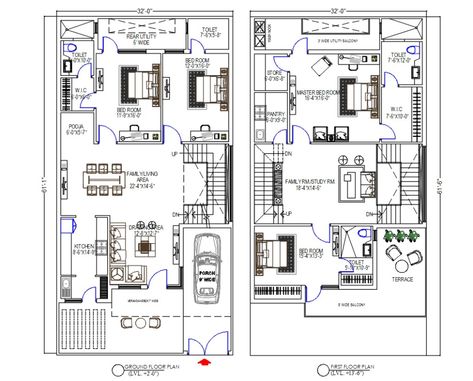 the architecture 4 BHK house furniture layout plan CAD drawing car porch, 4 master bedroom, modulat=r kitchen, living area, drawing room, study room, and open terrace balcony.The construction total built-up area 2000 SQ FT. download AutoCAD file of architecture 2 storey house plan drawing. 4bhk 2 Floor House Plan, House Plan 2000 Sq Ft, 2000 Sq Ft House Plans One Level, 2000 Sq Ft House Plans, Ground Floor House, Affordable House Design, One Floor House Plans, 2000 Sq Ft House, House Plans 2 Story