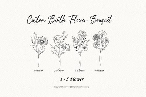 Custom Birth Flower Bouquet, Family Birth Month Tattoo Design, Flower Bouquet Print, Floral Tattoo Design, Rose svg, Daisy svg, Poppy svg Flower Bunch Tattoo, Family Flower Bouquet Tattoo, Birth Month Tattoo, Tattoo Design Flower, Daisy Svg, Flower Bouquet Tattoo, Line Art Tattoo, Birth Flower Bouquet, Rose Svg