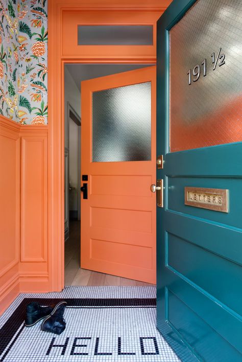 Orange Front Door, Orange Front Doors, Best Front Door Colors, Best Front Doors, Orange Door, Entryway Inspiration, Door Colors, Front Door Colors, Door Color