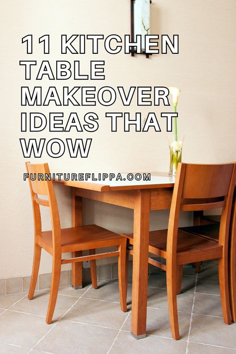 Discover the magic of DIY with these 11 refinished kitchen table ideas! Each project shows how a little paint, stain, or creativity can completely transform your space. Perfect for anyone looking to refresh their kitchen with style! Boho Chic Kitchen Table, Furniture Makeover Kitchen Table, Wood Dining Table Refinish, Small Kitchen Table Makeover, Kitchen Table Cover Ideas, Redo Kitchen Table And Chairs, Painting Tables Diy, Diy Dining Table Chairs, Diy Table Renovation