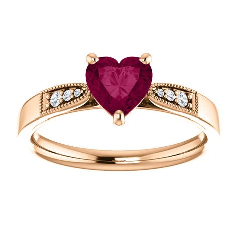 10kt Rose Gold 6x6mm Center Heart Garnet and 6 Accent Genuine Diamonds Engagement Ring...(ST122395:490:P).! Price: $359.99 #diamonds #ring #gold #garnetring #fashionring #jewelry Gryffindor Wedding, Ruby Tourmaline, Diamonds Engagement Ring, Handmade Gold Jewellery, Luxurious Jewelry, Luxurious Fashion, Titanium Jewelry, Precious Jewels, Diamonds Ring