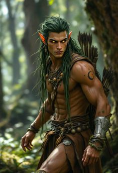 Elf King And Queen, Forest Elves Art, The God Of The Woods, Forest Elf Aesthetic Male, Forest Elf Art, Wood Elf Ranger, Nature Elf, Forest Warrior, Mirkwood Elves