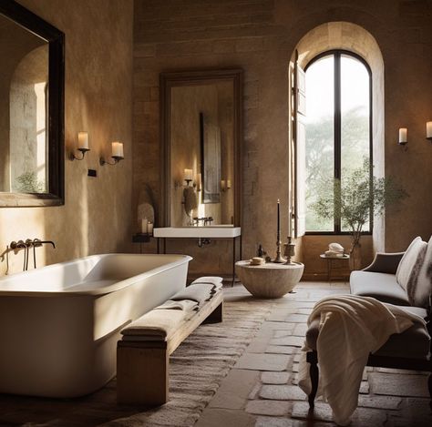 Tuscan Countryside Home Concept: Beautiful and Refined Italian Bathroom Design, Tuscan Interior, Tuscan Bathroom, Modern Tuscan, Tuscan Farmhouse, Italian Bathroom, Concrete Paint, Concrete Effect Paint, Stone Paint