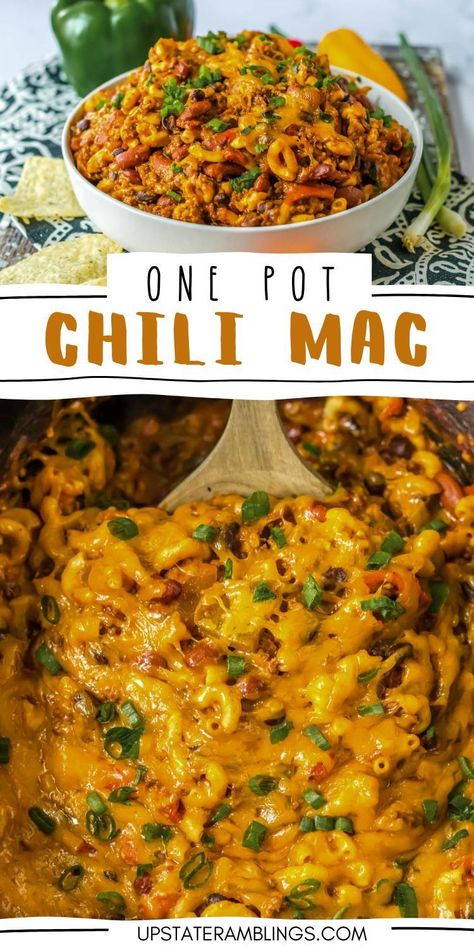 One Pot Chili Mac Slow Cooker Chili Mac, One Pot Chili Mac, One Pot Chili, Best Crock Pot Recipes, Dinners Simple, Chili Mac Recipe, Chili Pasta, Chili Toppings, Best Slow Cooker Recipes