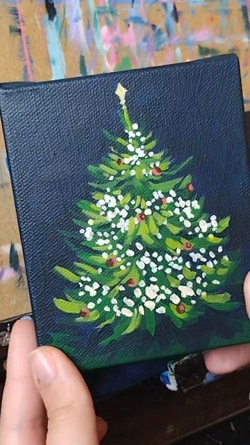 Mini Canvas Art Winter, Easy Things To Paint Christmas, Mini Christmas Paintings Easy, Mini Canvas Paintings Christmas, Easy Winter Acrylic Paintings, Mini Christmas Paintings On Canvas, Easy Christmas Acrylic Painting Ideas, Christmas Mini Paintings, Christmas Paintings Simple