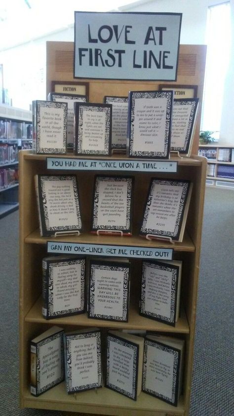 Book Displays Library, School Library Book Displays, Book Display Ideas, Bookstore Ideas, School Library Displays, Library Display Ideas, Library Book Displays, High School Library, Blind Date With A Book