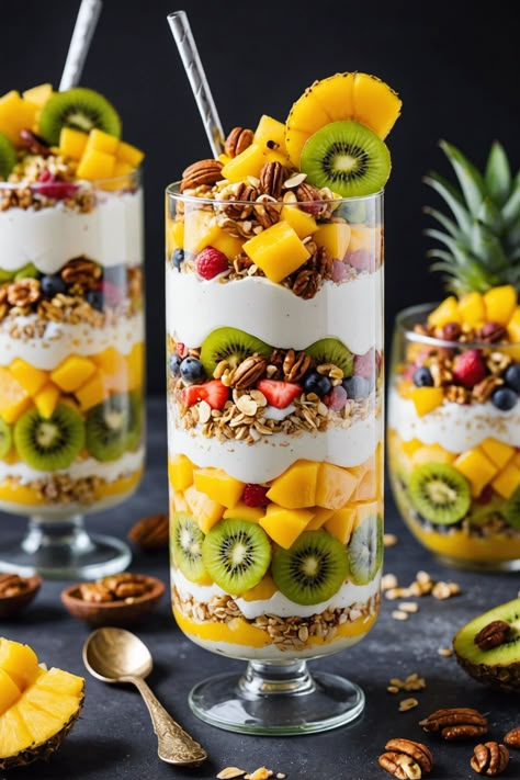 Tropical Fruit And Yogurt Parfait – The Delish Recipe Morning Snacks Healthy, Healthy Business Ideas, Parfaits Desserts, Fruit Parfait Recipes, Healthy Watermelon Smoothie, Healthy Food Instagram, Watermelon Smoothie Recipes, Fruit And Yogurt Parfait, Breakfast Parfait