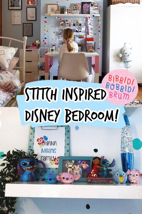 How to create a Stitch inspired Disney bedroom using what you have in the house! Stitch Themed Bedroom Ideas, Disney Bedroom Ideas For Teens, Disney Stitch Bedroom, Girls Stitch Bedroom, Stitch Bedroom Ideas For Kids, Lilo And Stitch Bedroom Ideas, Stitch Themed Bedroom, Stitch Room Ideas, Stitch Bedroom Ideas